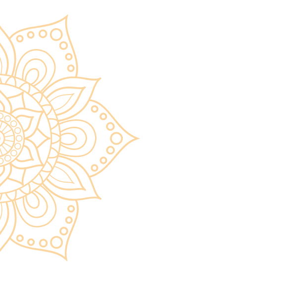 Intricate gold mandala on a black background, featuring ornate symmetrical patterns with dots and petal shapes.