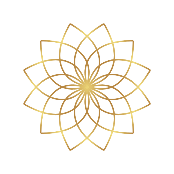 Golden geometric flower pattern on green background